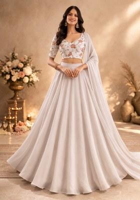 Ivory Embroidered Crepe Lehenga Set