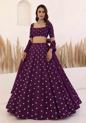 Purple Embroidered Moss Lehenga Set