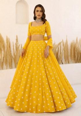 Yellow Embroidered Moss Lehenga Set