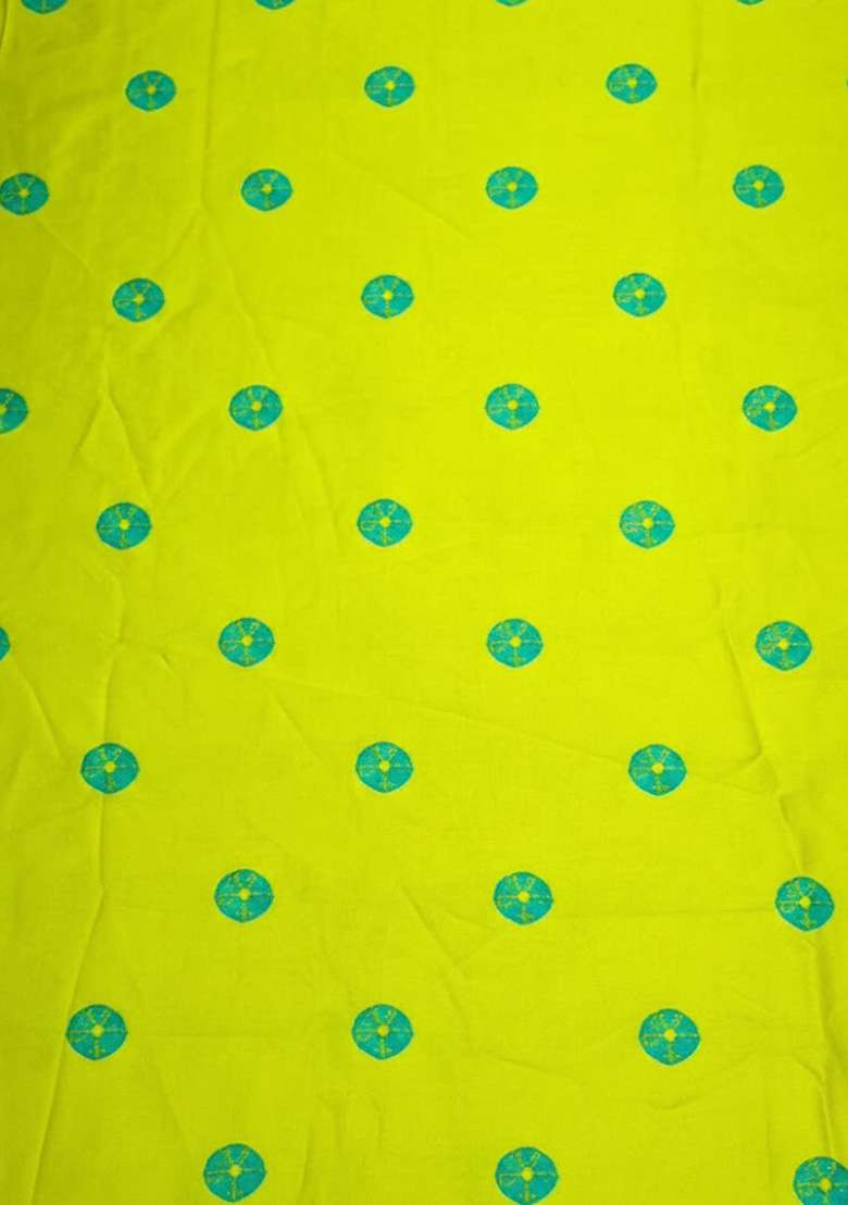 Lime Green Printed Satin Lehenga Set - Indya
