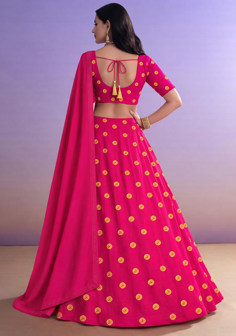 Pink Printed Satin Lehenga Set - Indya
