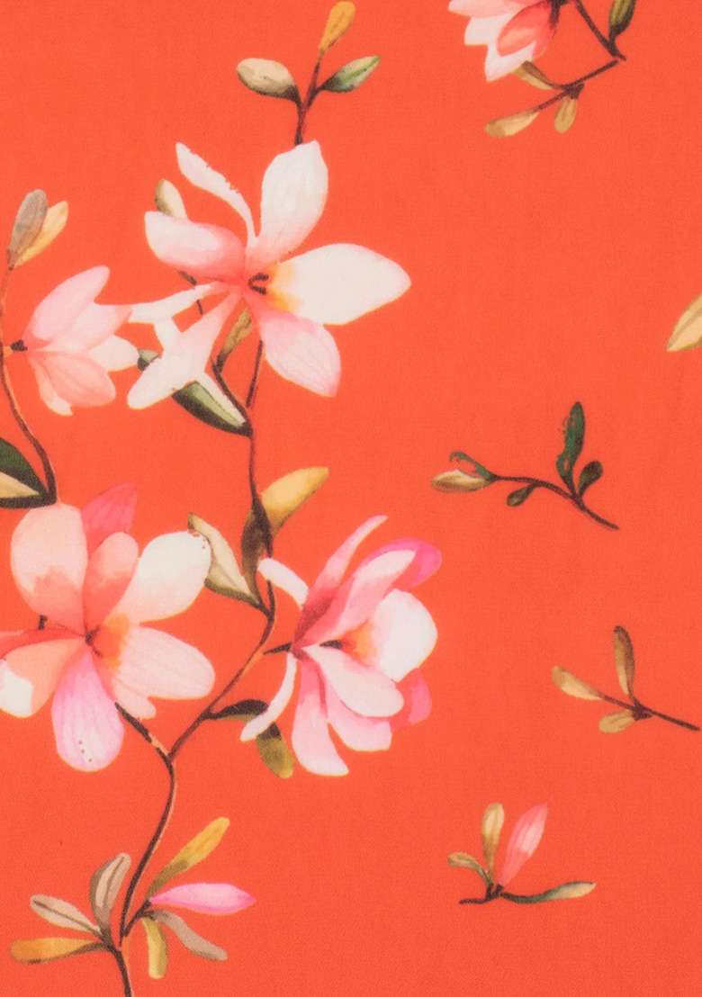 Brunt Orange Georgette Lehenga Set with Floral Print for Diwali | Wedding & Festive Wear - Indya
