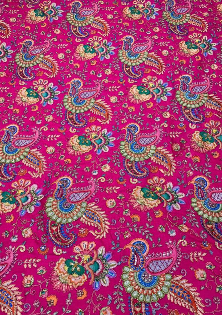 Rani Pink Floral Print Crepe Lehenga Set for Diwali and Festive Wear - Indya