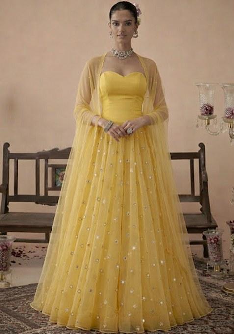 Light Yellow Embroidered Crepe Lehenga Set