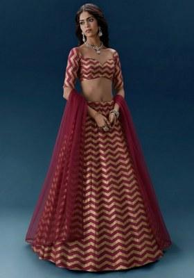 Mauve Printed Silk Lehenga Set