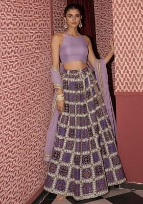 Lavender Embroidered Crepe Lehenga Set