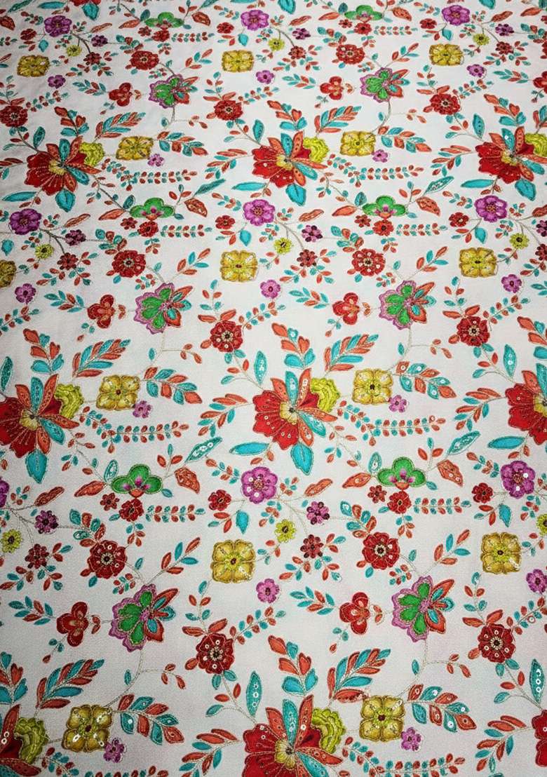 Multicolor Crepe Lehenga Set with Floral Print for Diwali | Wedding & Festive Wear - Indya