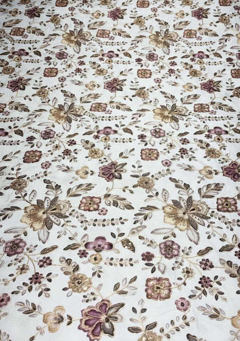 Ivory Crepe Lehenga Set with Floral Print for Diwali | Wedding & Festive Wear - Indya