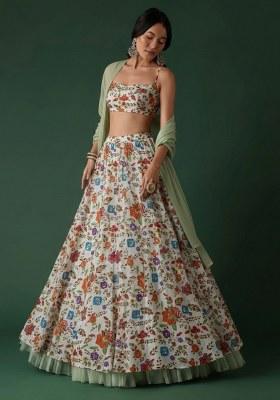 Multicolor Floral Print Crepe Lehenga Set