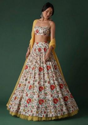 Multicolor Floral Print Crepe Lehenga Set