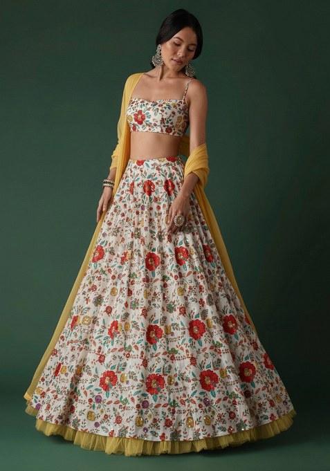 Multicolor Floral Print Crepe Lehenga Set