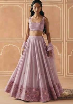 Pink Embroidered Tissue Lehenga Set