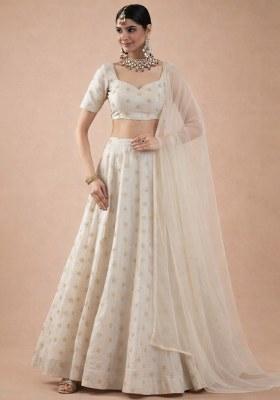 Off White Embroidered Cosmos Shimmer Lehenga Set