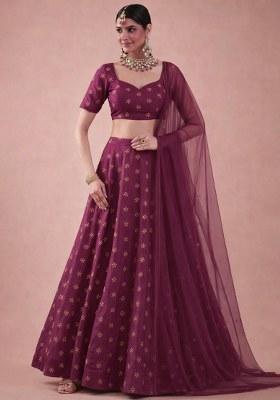 Wine Embroidered Shimmer Lehenga Set