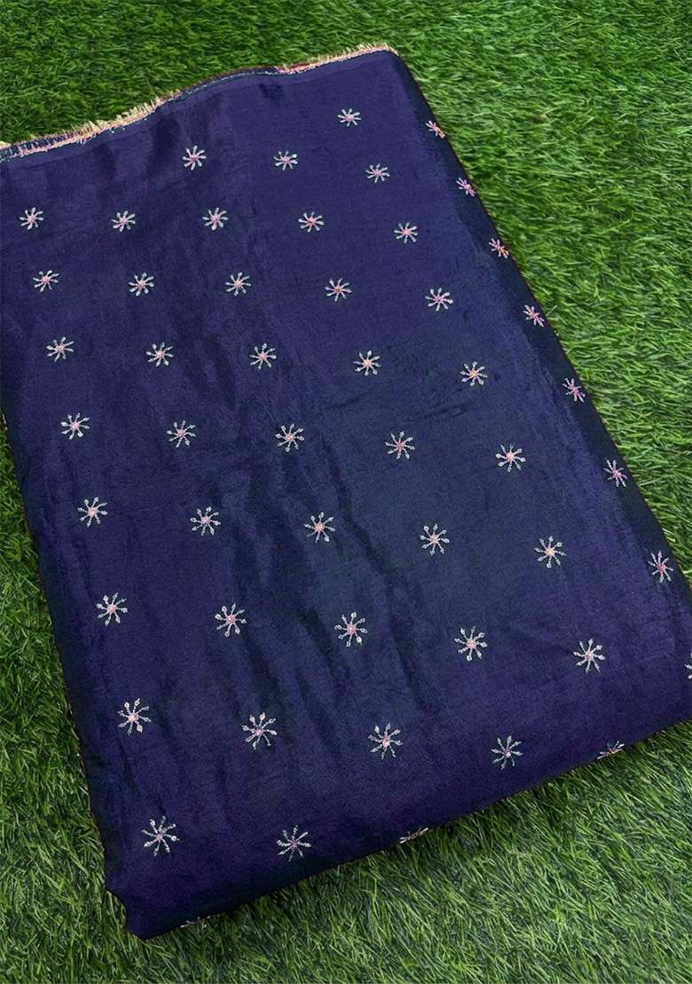 Navy Blue Embroidered Shimmer Lehenga Set - Indya