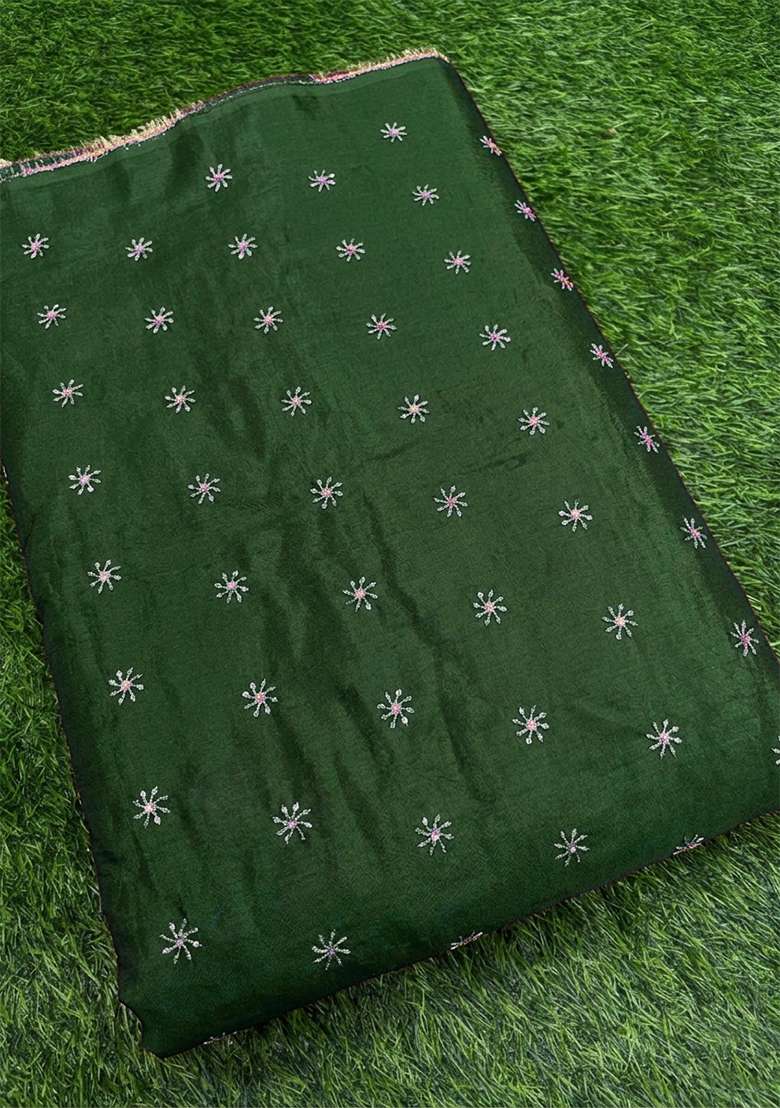 Dark Green Embroidered Shimmer Lehenga Set - Indya