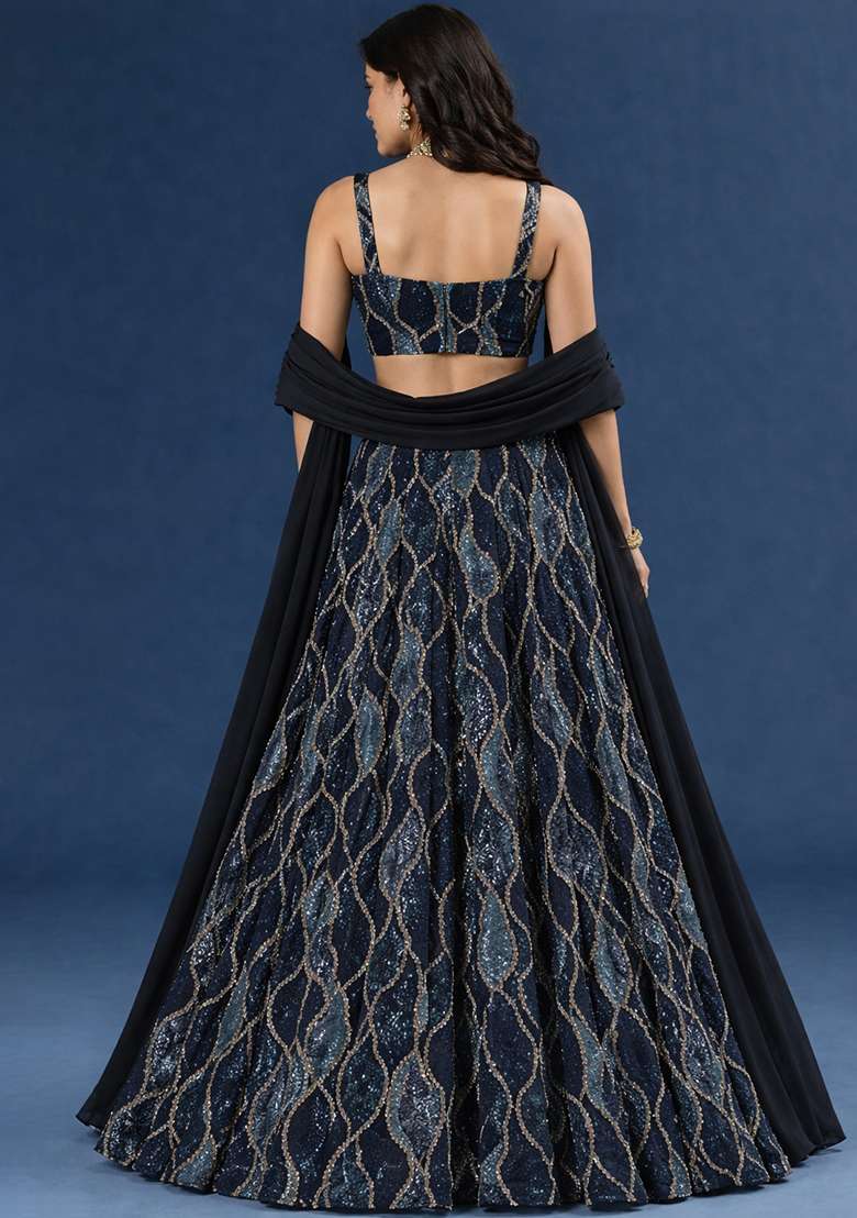 &nbsp;Deep Blue Embellished Lehenga Set - Indya