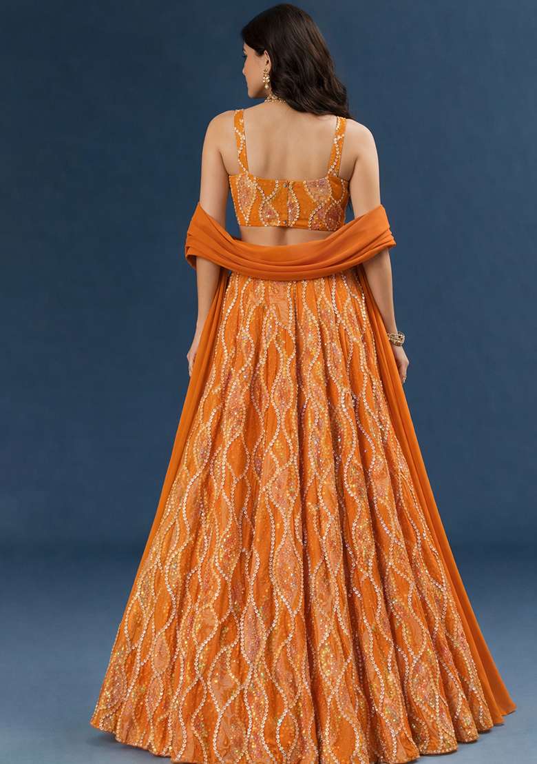 Orange Embellished Lehenga Set - Indya