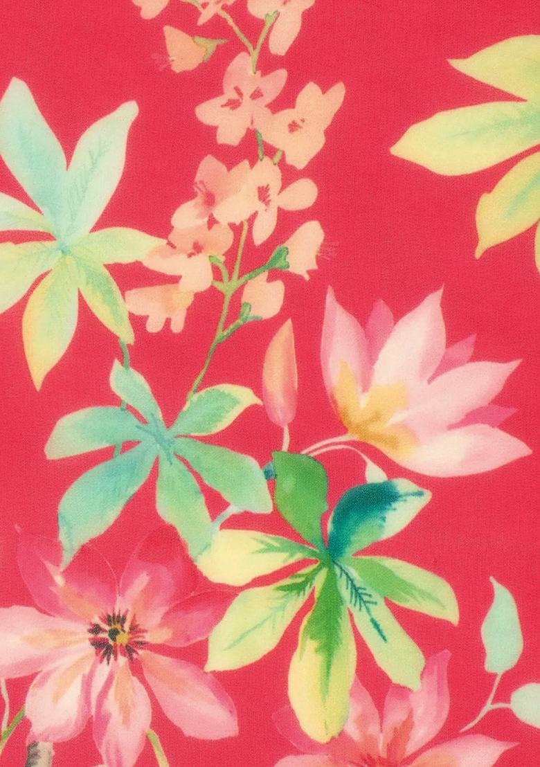 Pink Floral Print Georgette Lehenga Set - Indya