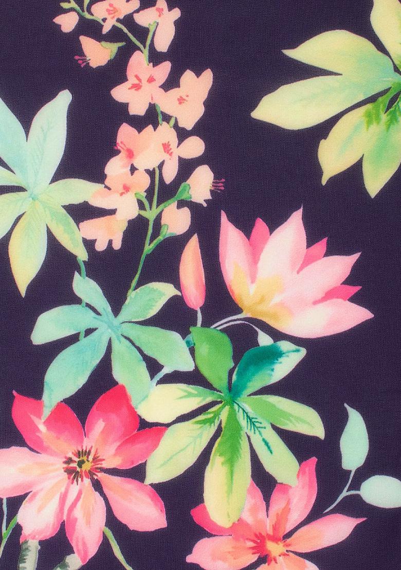 Purple Floral Print Georgette Lehenga Set - Indya