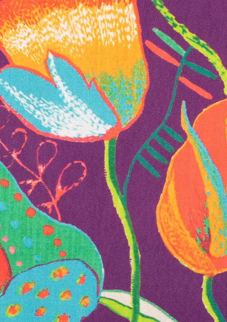 Purple Floral Print Georgette Lehenga Set - Indya