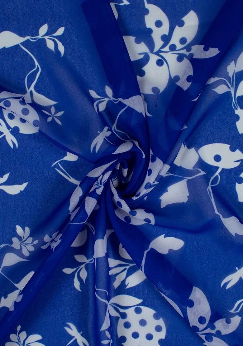 Blue Floral Print Georgette Lehenga Set for Diwali and Festive Wear - Indya