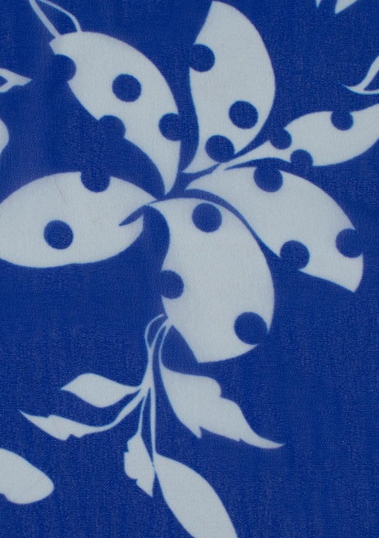 Blue Floral Print Georgette Lehenga Set - Indya