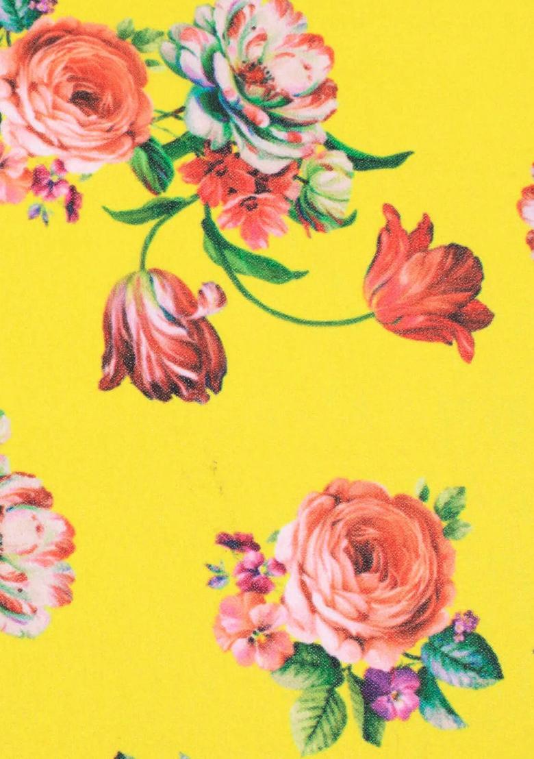 Yellow Floral Print Georgette Lehenga Set - Indya