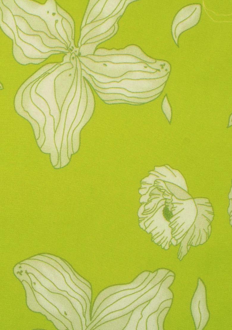 Lime Green Floral Print Georgette Lehenga Set - Indya