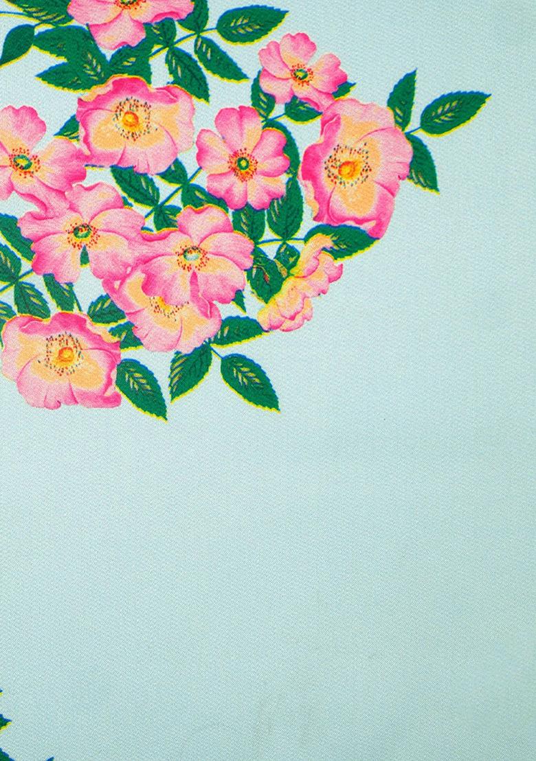 Powder Blue Floral Print Georgette Lehenga Set - Indya