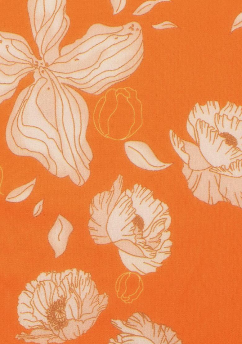 Orange Floral Print Georgette Lehenga Set - Indya