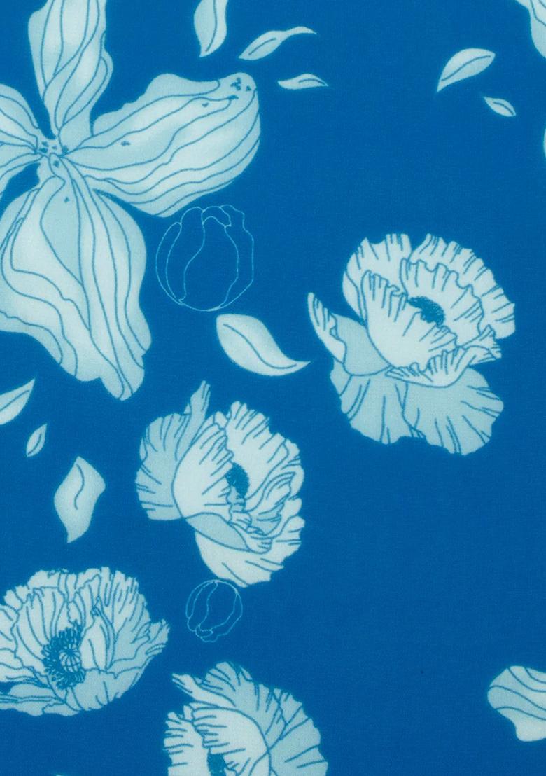 Teal Blue Floral Print Georgette Lehenga Set - Indya