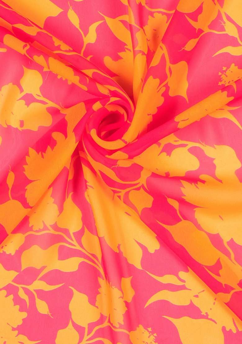 Pink Georgette Lehenga Set with Floral Print for Diwali | Wedding & Festive Wear - Indya