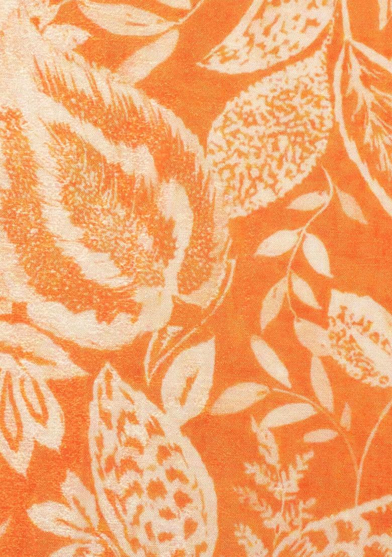 Orange Floral Print Chinon Lehenga Set - Indya