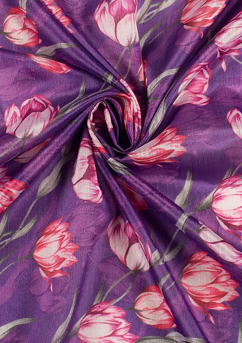 Purple Chinon Lehenga Set with Floral Print for Diwali | Wedding & Festive Wear - Indya