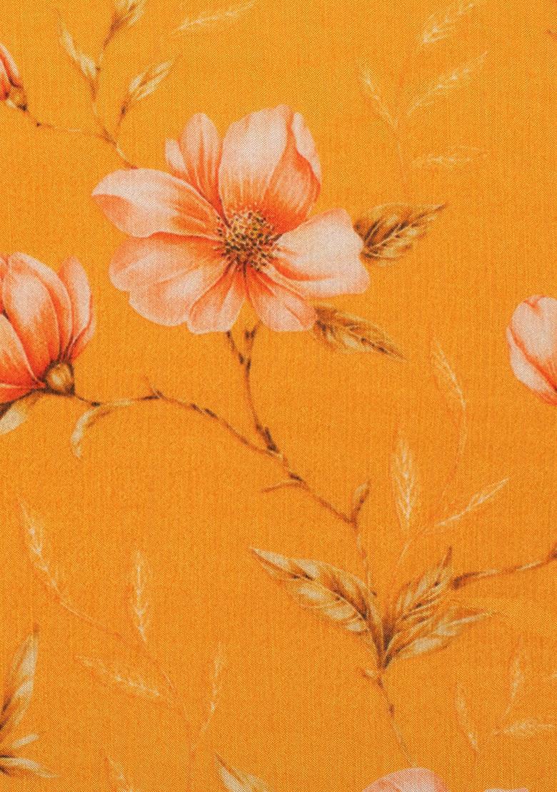 Yellow Floral Print Chinon Lehenga Set - Indya