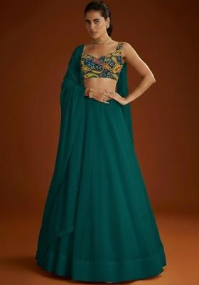Emerald Green Embroidered Crepe Lehenga Set