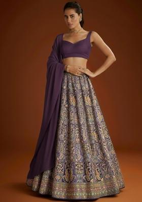 Purple Embroidered Crepe Lehenga Set