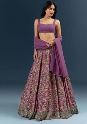 Mauve Embroidered Crepe Lehenga Set