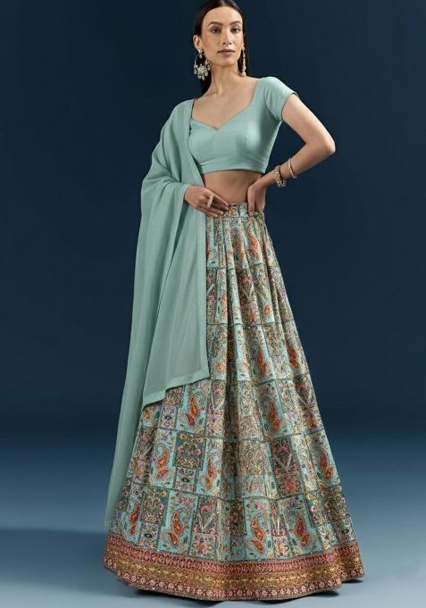 Ice Blue Embroidered Crepe Lehenga Set