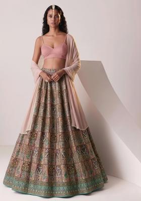 Blush Pink Embroidered Crepe Lehenga Set