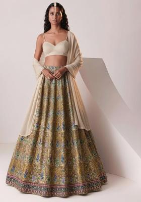 Cream Embroidered Crepe Lehenga Set