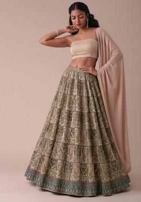 Beige Embroidered Crepe Lehenga Set