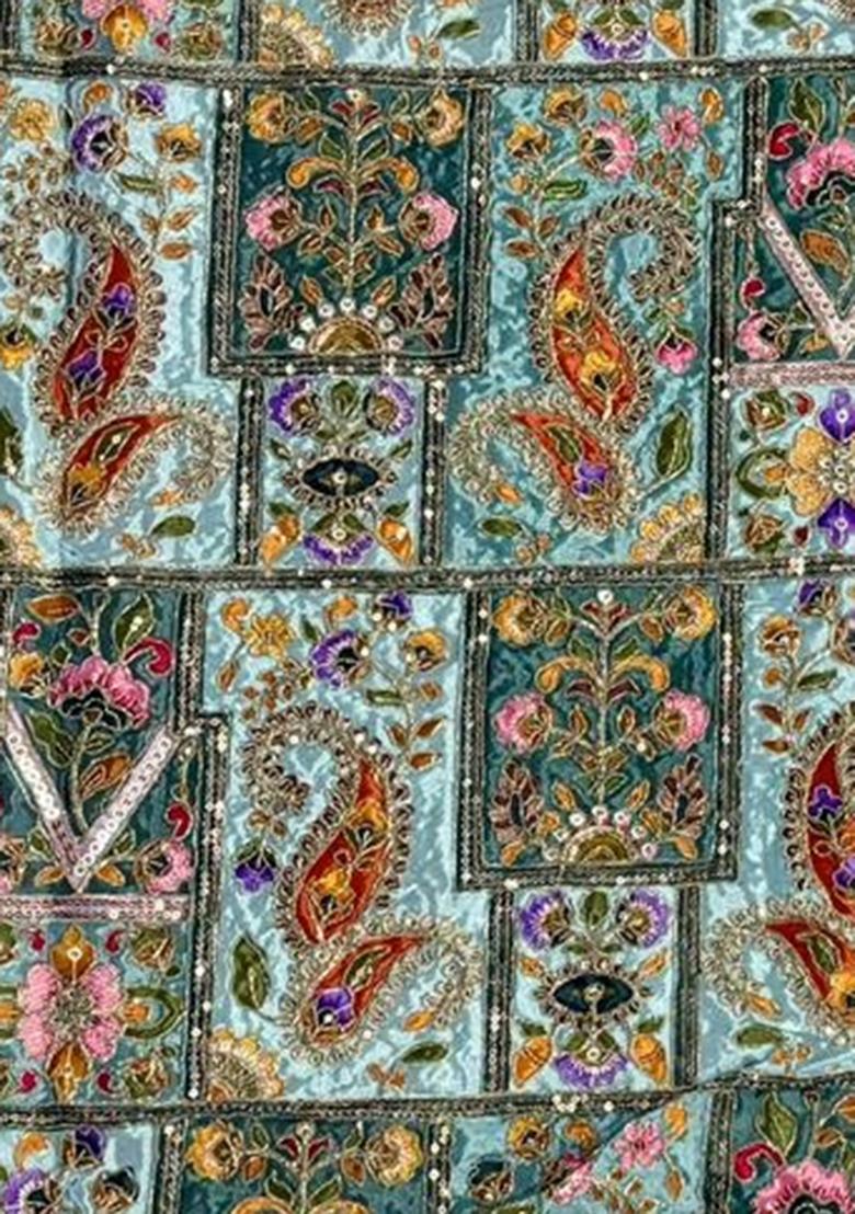 Sea Green Embroidered Crepe Lehenga Set - Indya