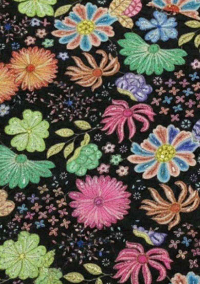 Black Floral Print Chinon Lehenga Set - Indya