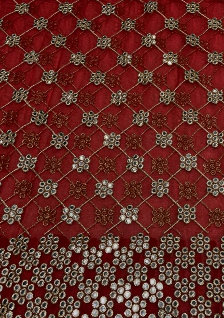 Maroon Embroidered Georgette Lehenga Set - Indya