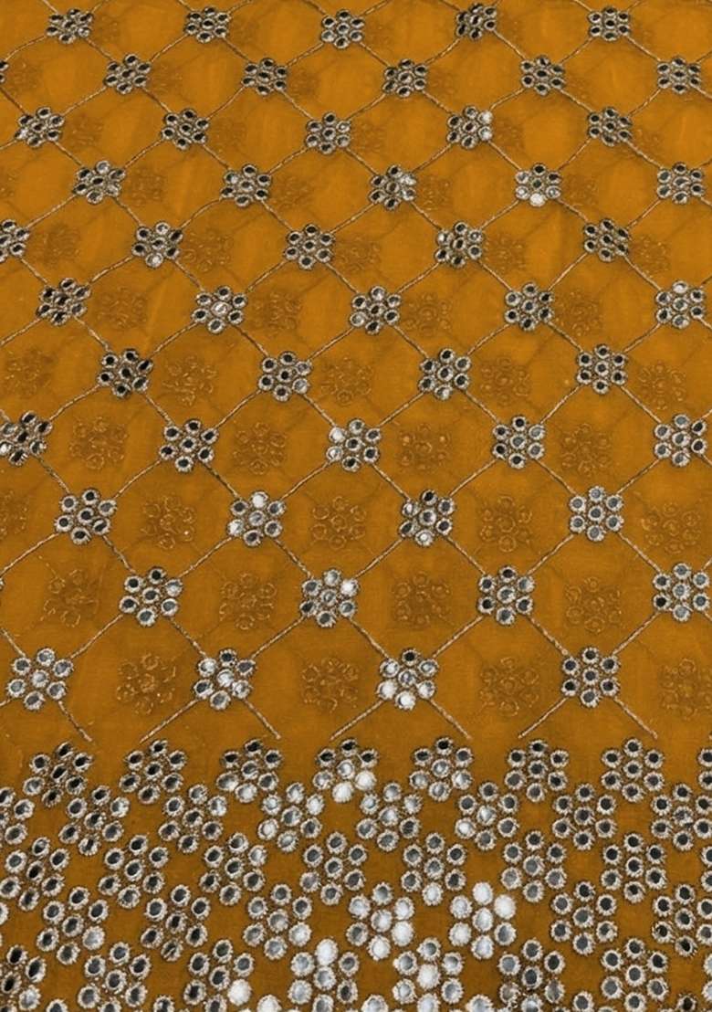 Mustard Embroidered Georgette Lehenga Set - Indya