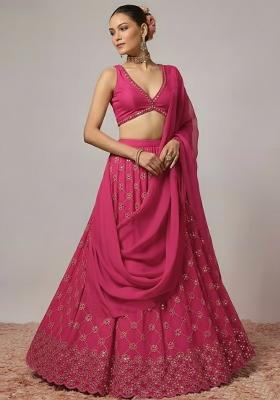 Rani Pink Embroidered Georgette Lehenga Set