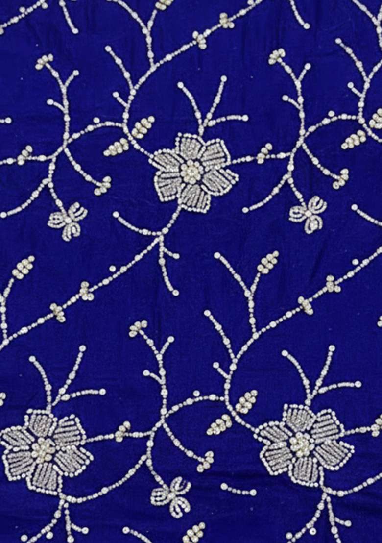 Royal Blue Embroidered Silk Lehenga Set - Indya