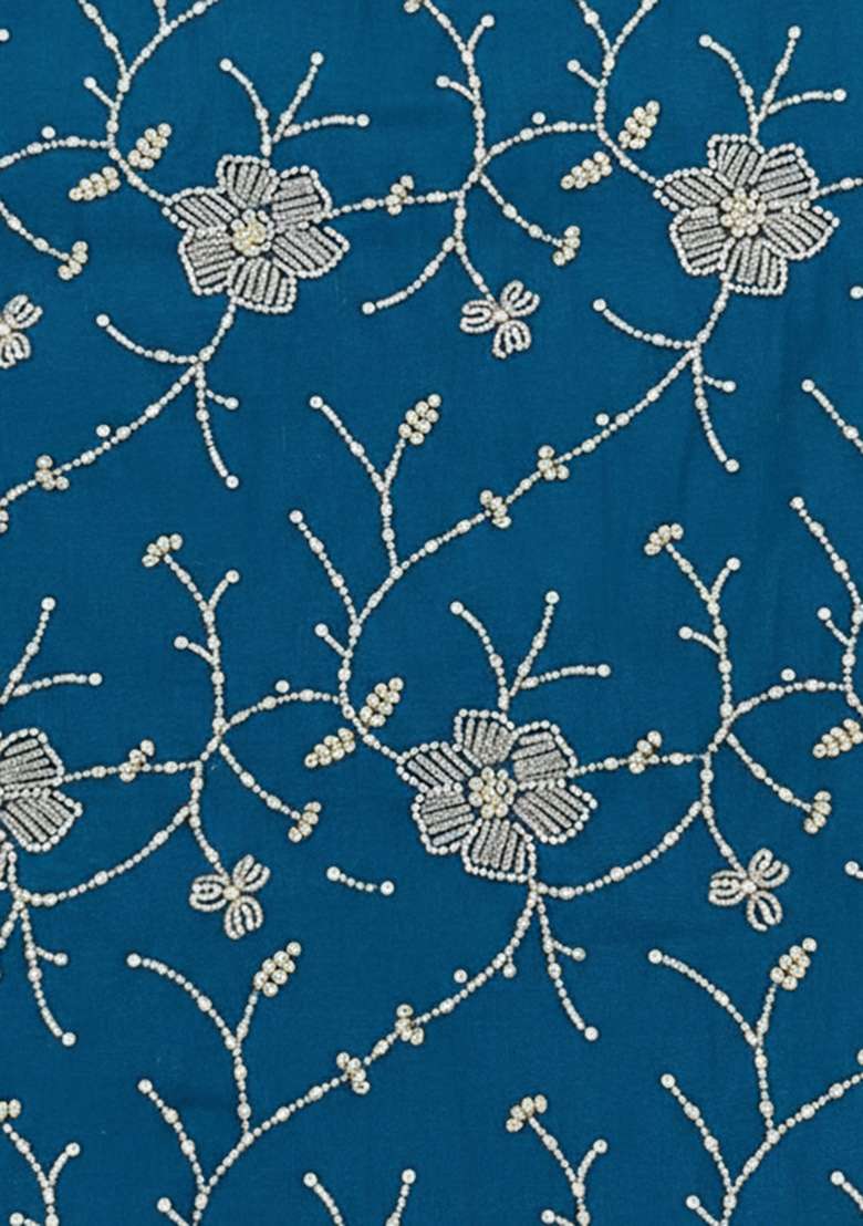 Blue Embroidered Silk Lehenga Set - Indya